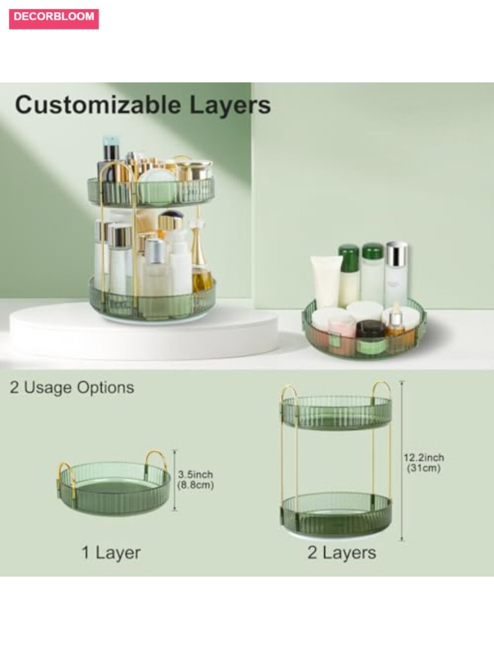 360ยฐ Rotating Makeup Organizer 2 Tier Cosmetic Holder - Picture 4 of 6